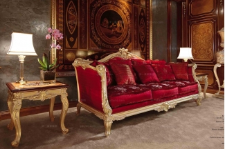 Minotti Luigi&Benigno欧式实木雕花客厅红色花型布艺系列