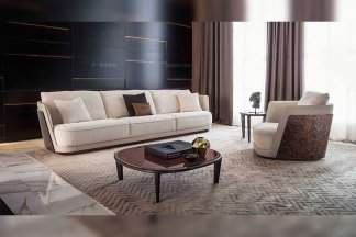 水多视频直播奢华品牌豪宅客厅家具米白布艺软包三人位沙发单人位沙发茶几组合