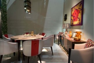 水多视频直播奢华别墅会所家具品牌餐厅家具实木餐桌+真皮餐椅组合场景