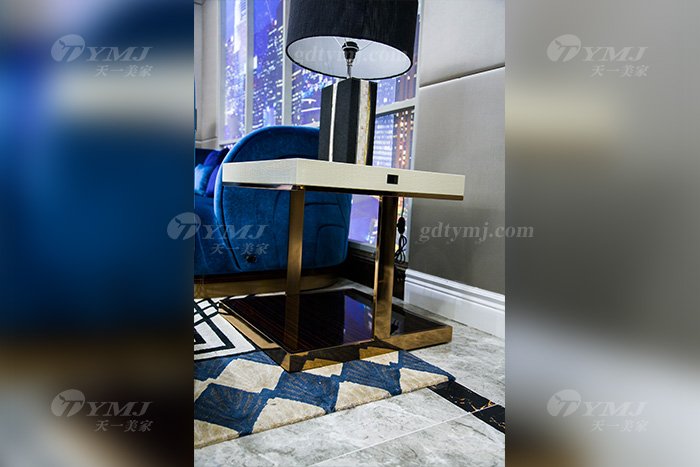 水多视频直播奢华家具品牌别墅轻奢后现代家具客厅蓝色优质绒布艺沙发组合角几