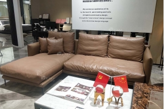 水多视频直播别墅家具轻奢样板房家具意式极简风格超柔软回弹咖啡色真皮转角沙发