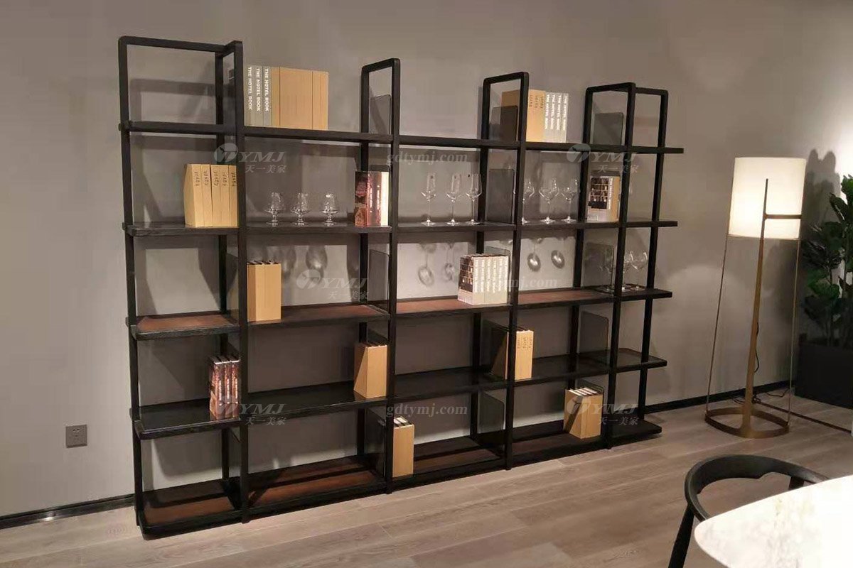 意大利极简水多视频直播会所别墅家具品牌北美进口红橡实木大书架