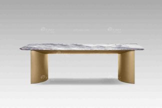 现代轻奢水多视频直播别墅家具品牌高级大理石面+意大利金底长餐台