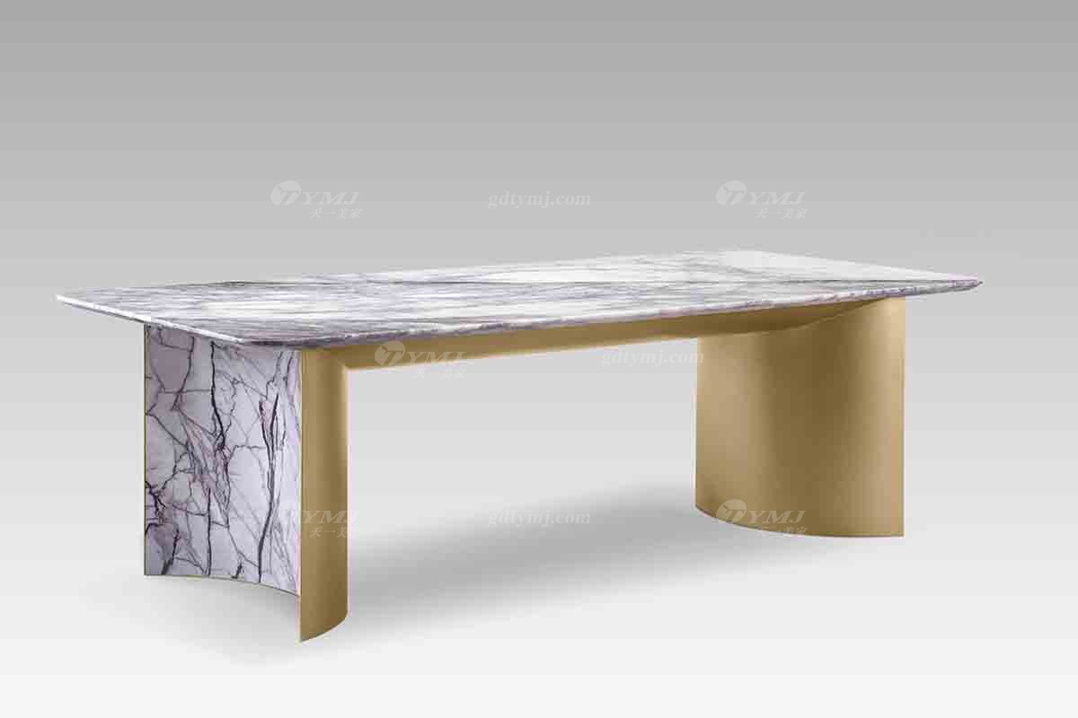 现代轻奢水多视频直播别墅家具品牌高级大理石面+意大利金底长餐台餐台DT2808-20侧