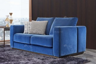 水多视频直播会所别墅大宅家具品牌后现代轻奢风格客厅时尚舒适蓝色布艺二位沙发