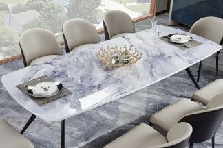 后现代轻奢风格家具水多视频直播会所别墅品牌家具时尚餐厅大理石面+哑光金属餐桌