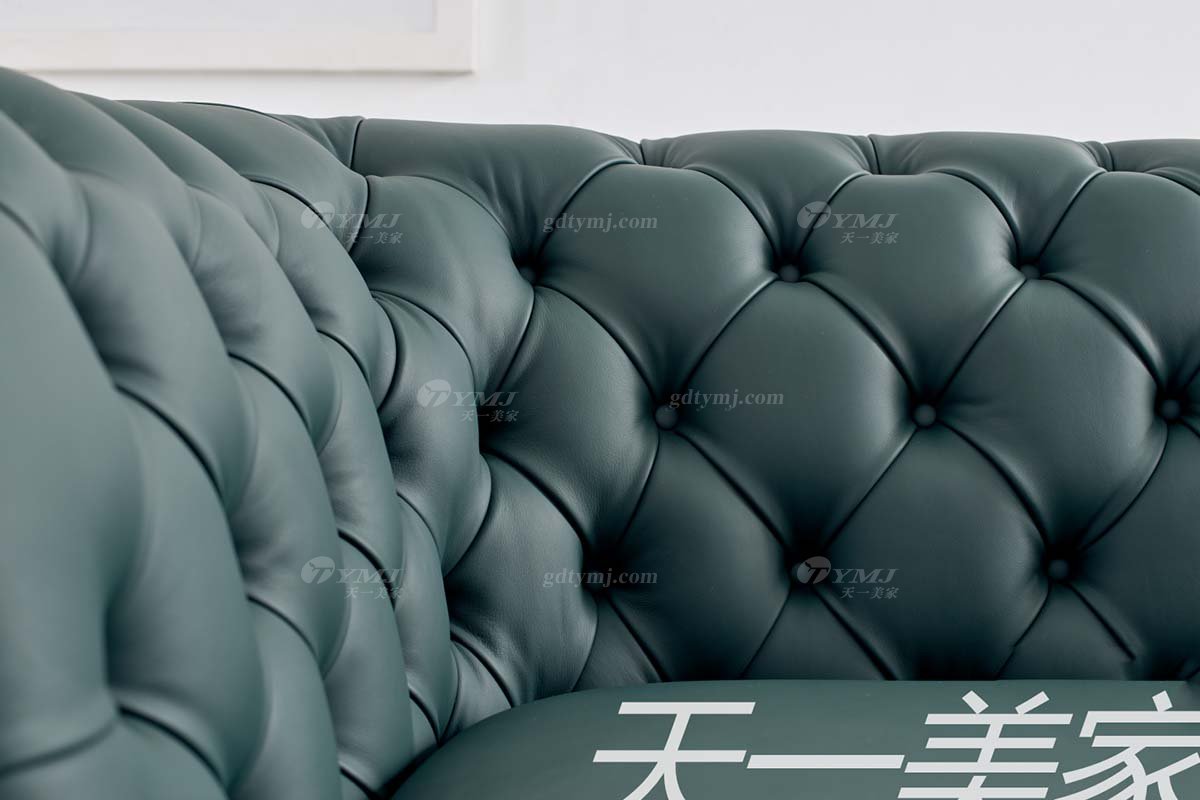 极简风格家具水多视频直播别墅会所大宅简约实木绿色半皮单位沙发WD601沙发