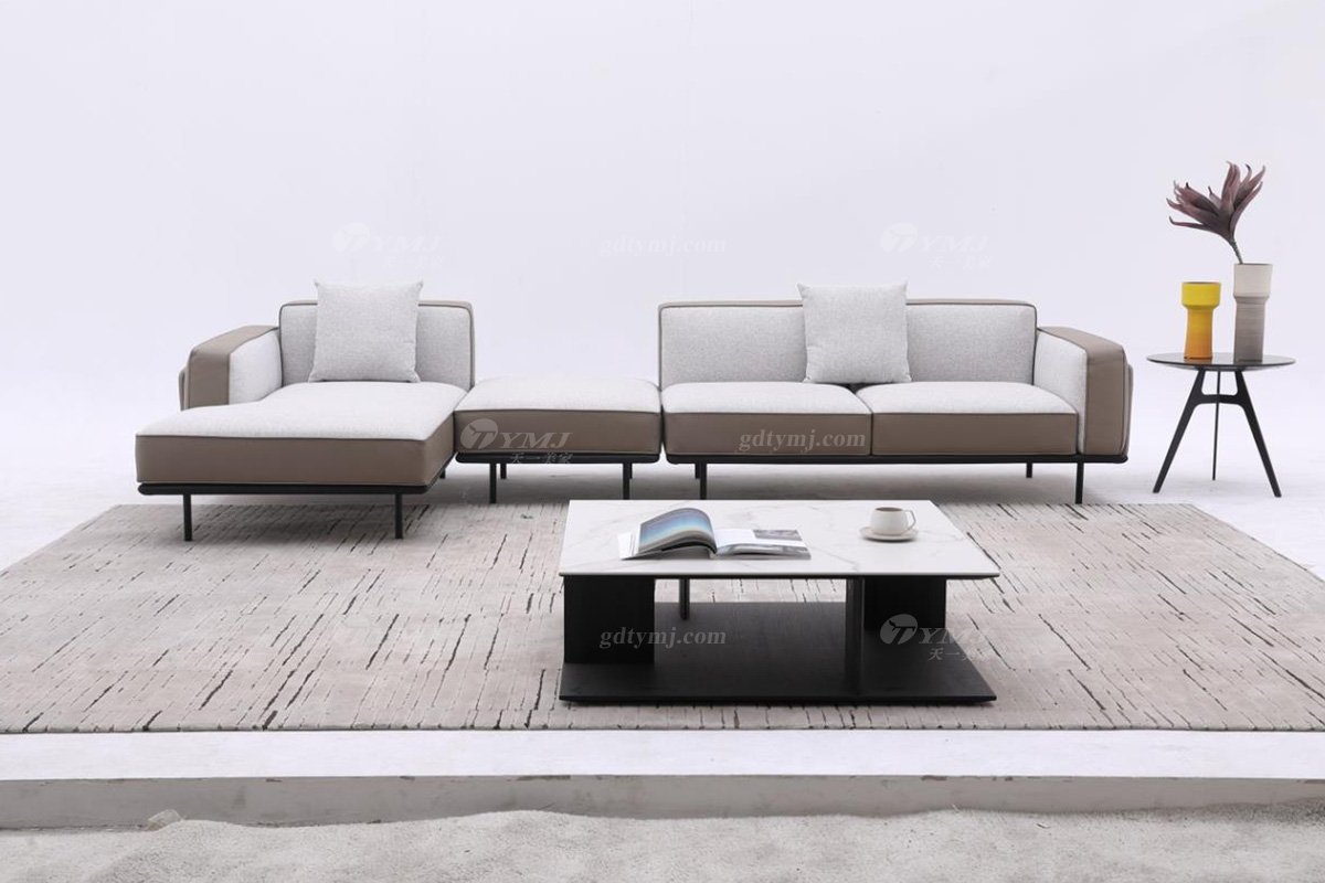 意式极简风格家具水多视频直播别墅会所大宅时尚简约实木灰色布艺组合沙发F9622组合沙发