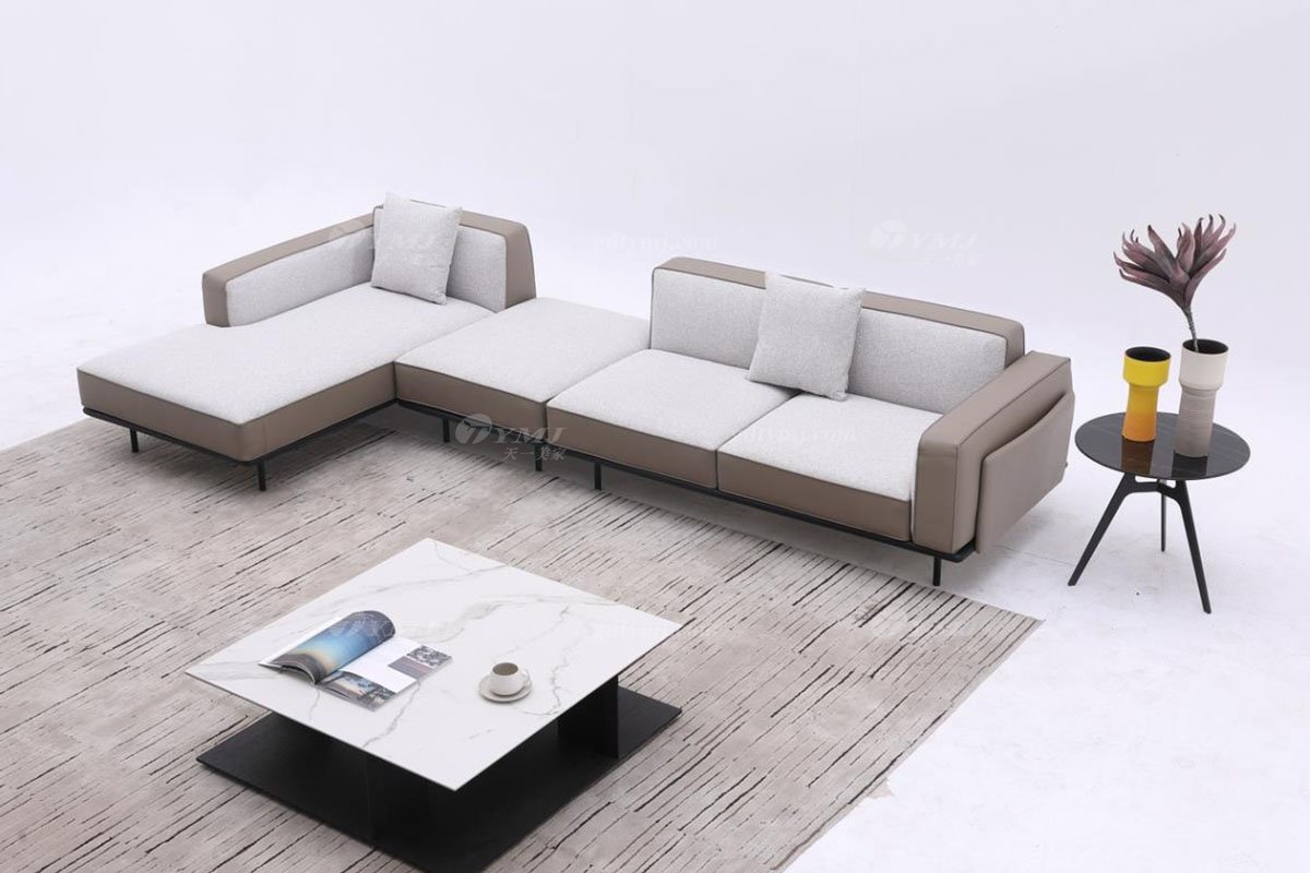 意式极简风格家具水多视频直播别墅会所大宅时尚简约实木灰色布艺组合沙发F9622组合沙发